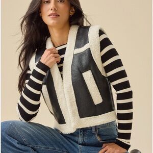 Black and White Shearling Vest